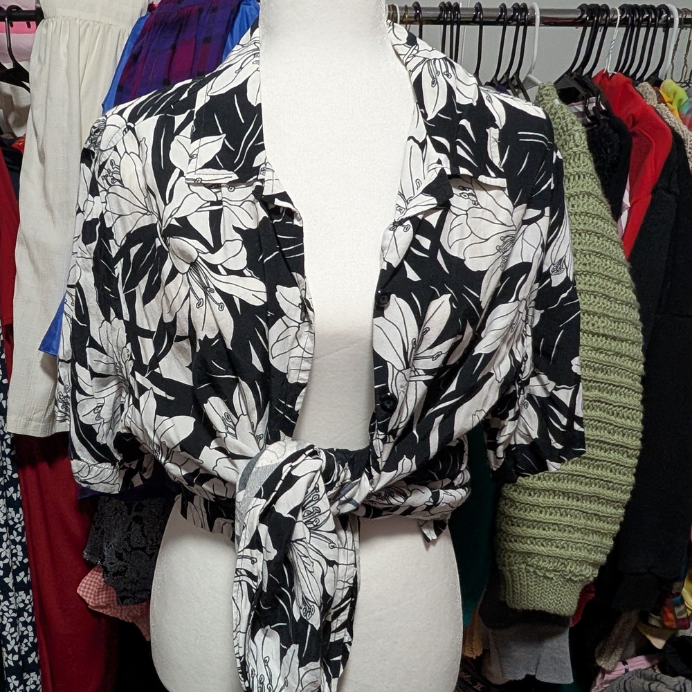 Black and White Floral Button-Up Shirt
